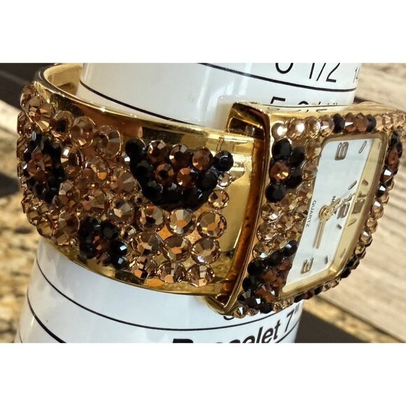 LZ Watch Animal Print Rhinestones Hinge Cuff Vintage main image 4
